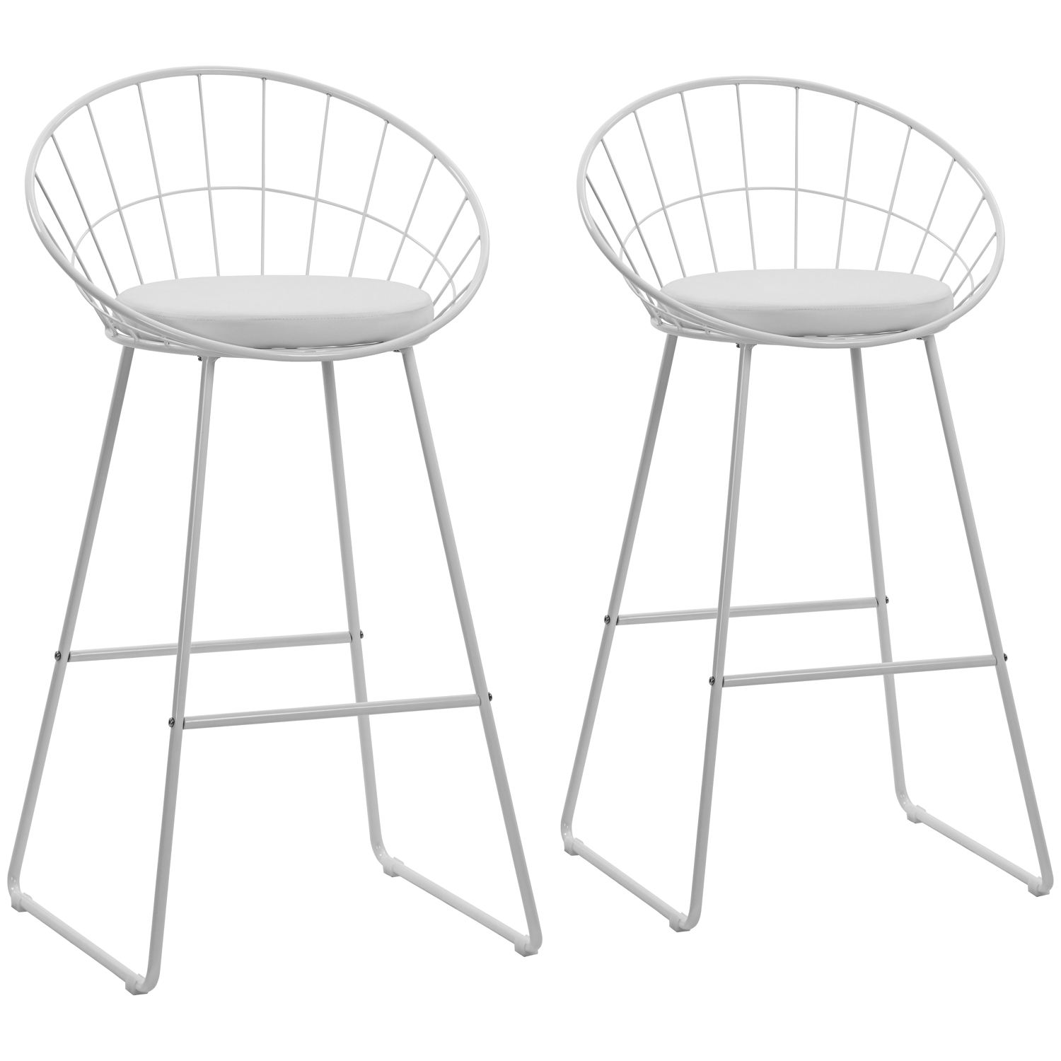 Lot de 2 tabourets métal blanc coussin blanc, ALEX, HAPPY GARDEN