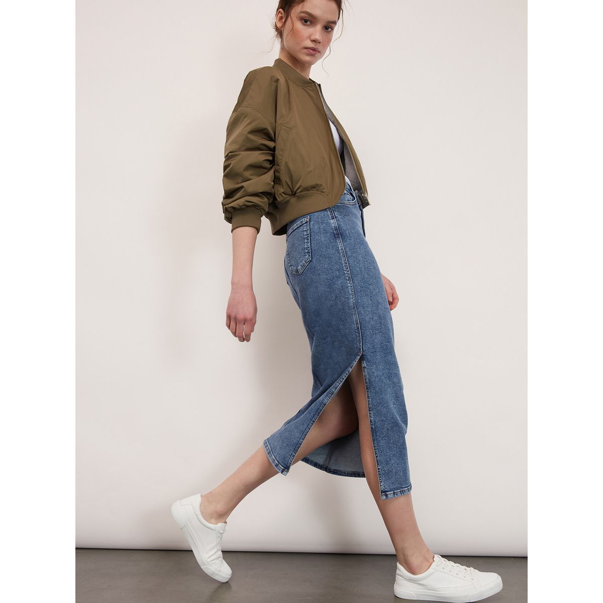 Jupe mi longue en denim bleu Motivi La Redoute