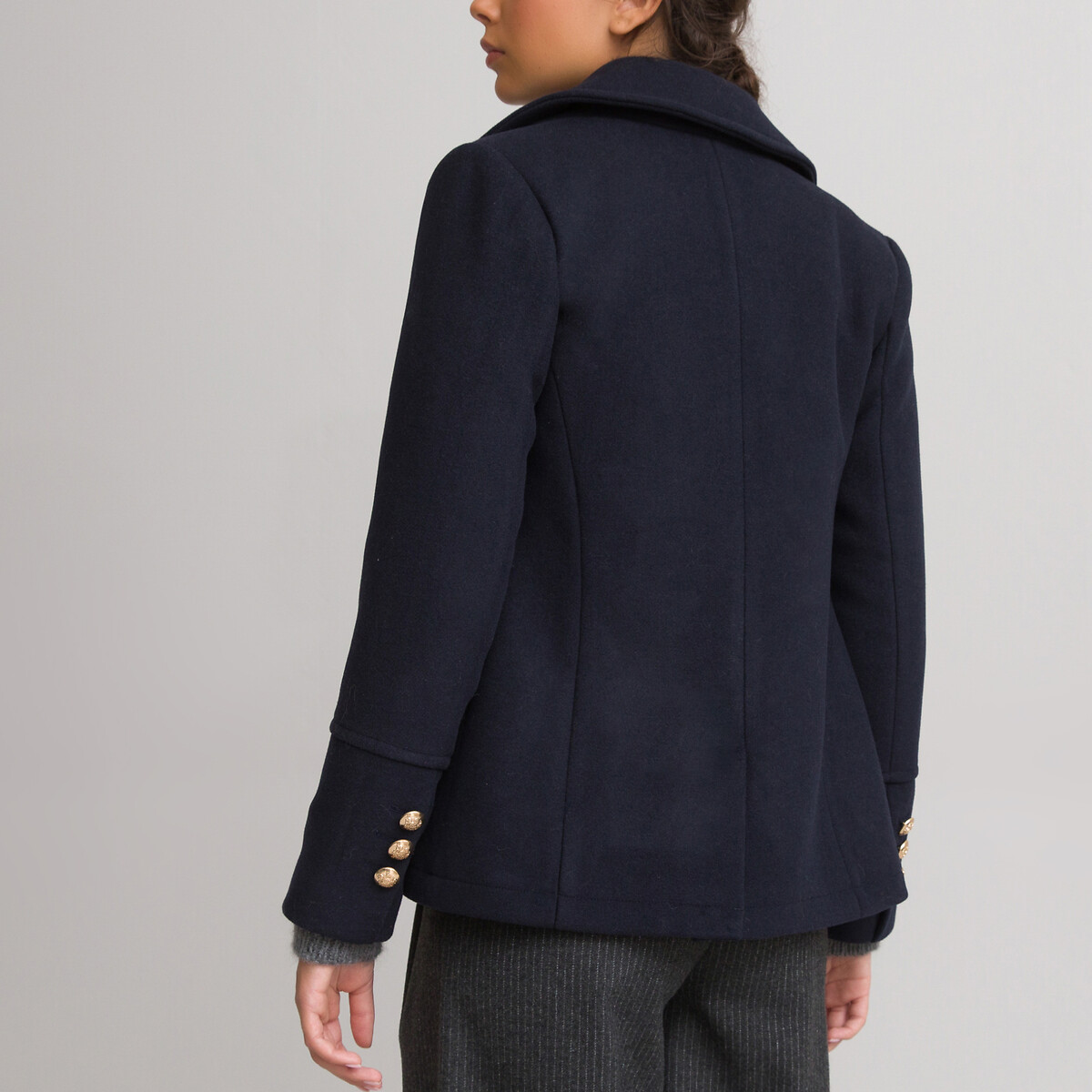La Redoute Wool Navy Pea Coat Size 8 16 Double Breasted Brass Button RRP£100