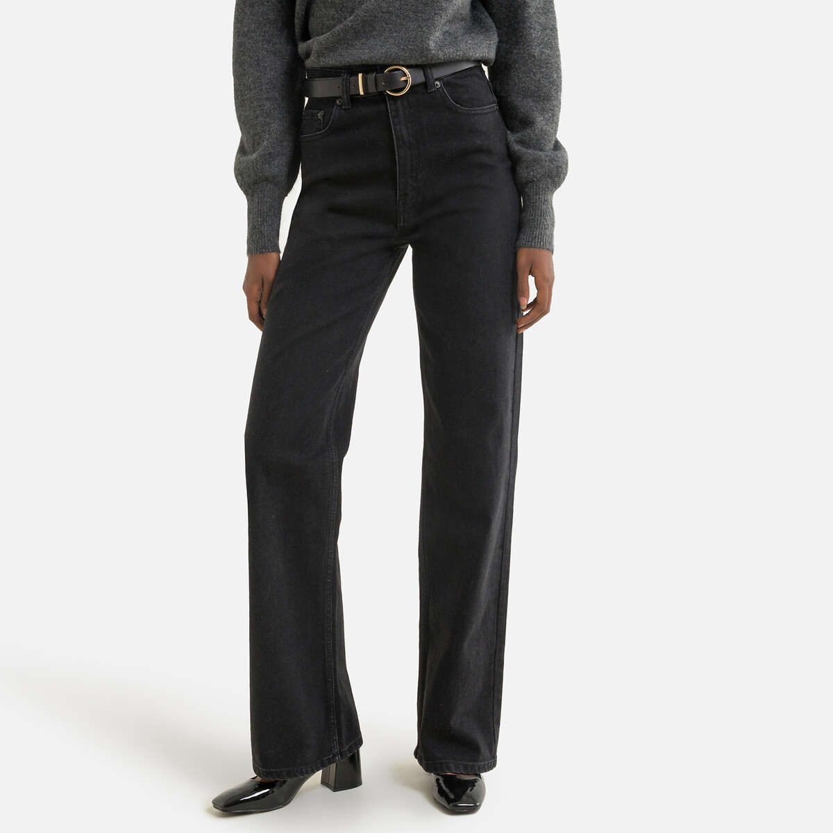 Wide leg jeans with high waist , black denim, Only | La Redoute