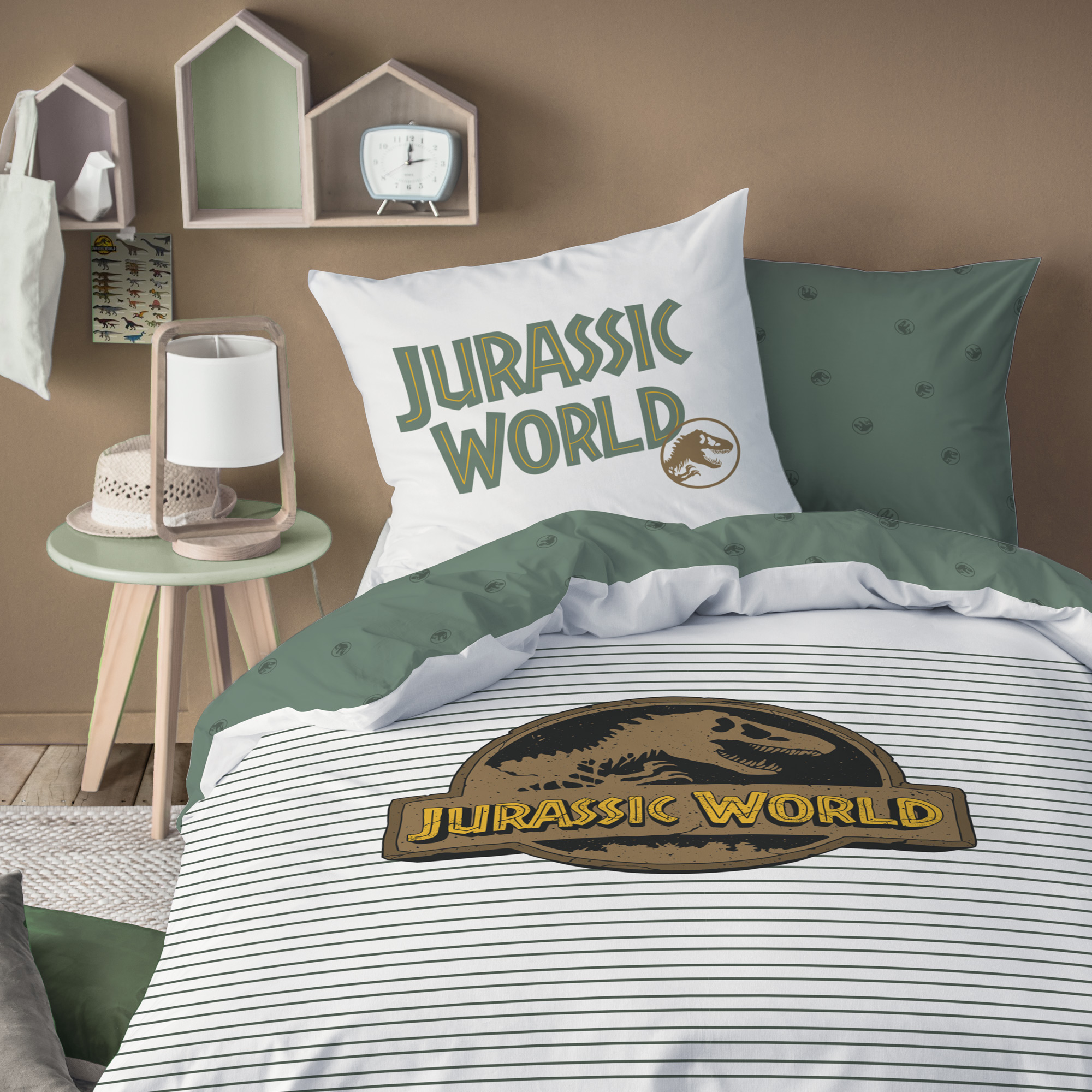 Parure de lit imprimée 100% coton, EMPREINTE, JURASSIC WORLD