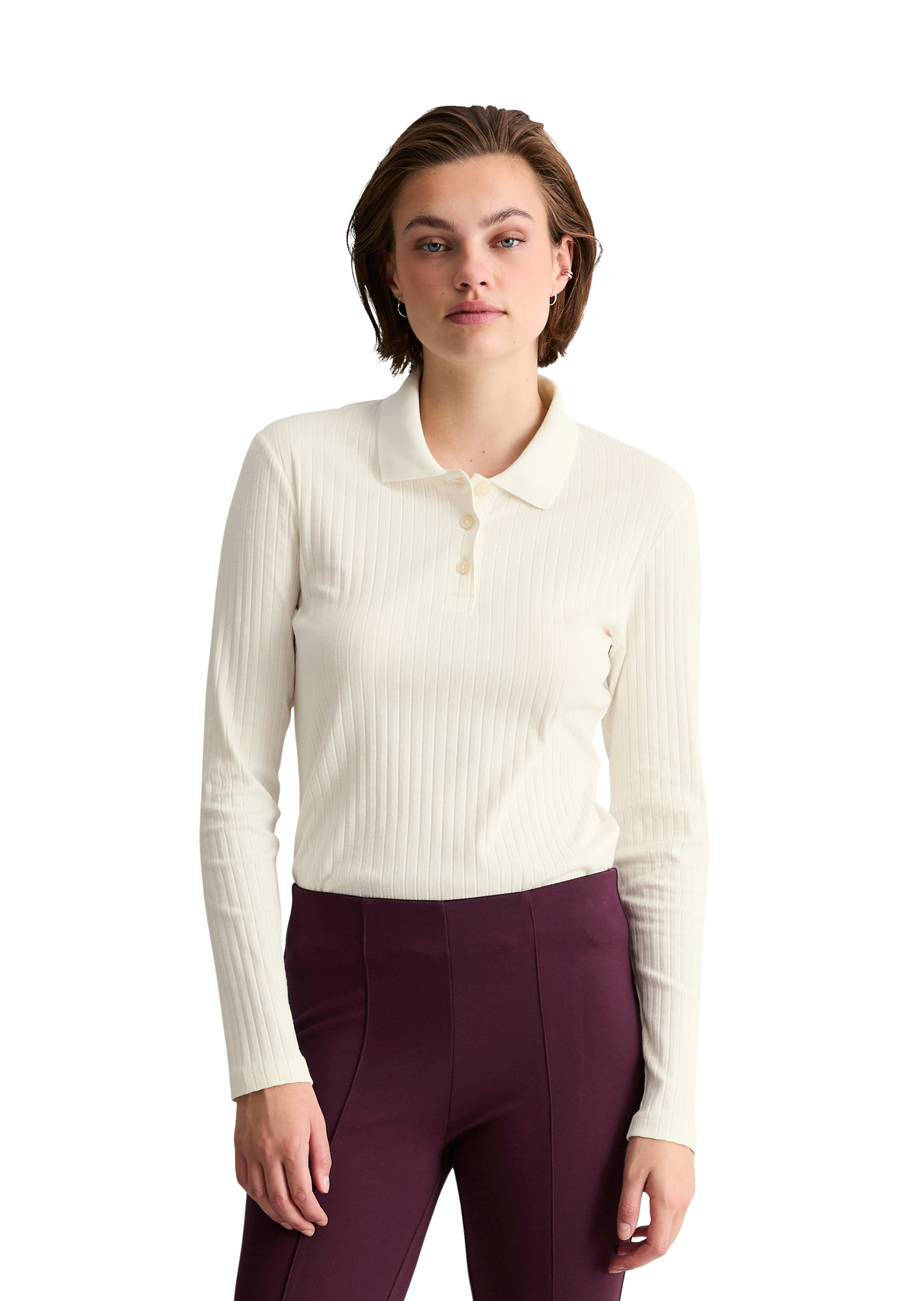 Polo à manches longues, coupe ajustée en jersey côtelé, MARC O’POLO DENIM