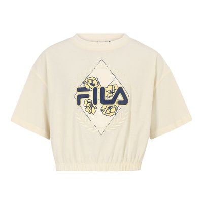 Logo Print Cropped T-Shirt in Cotton with Short Sleeves FILA