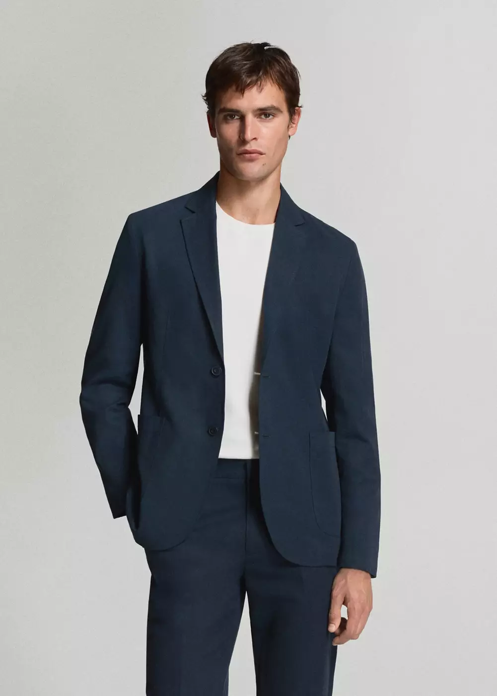 Blazer de costume slim-fit lin et lyocell, MANGO MAN