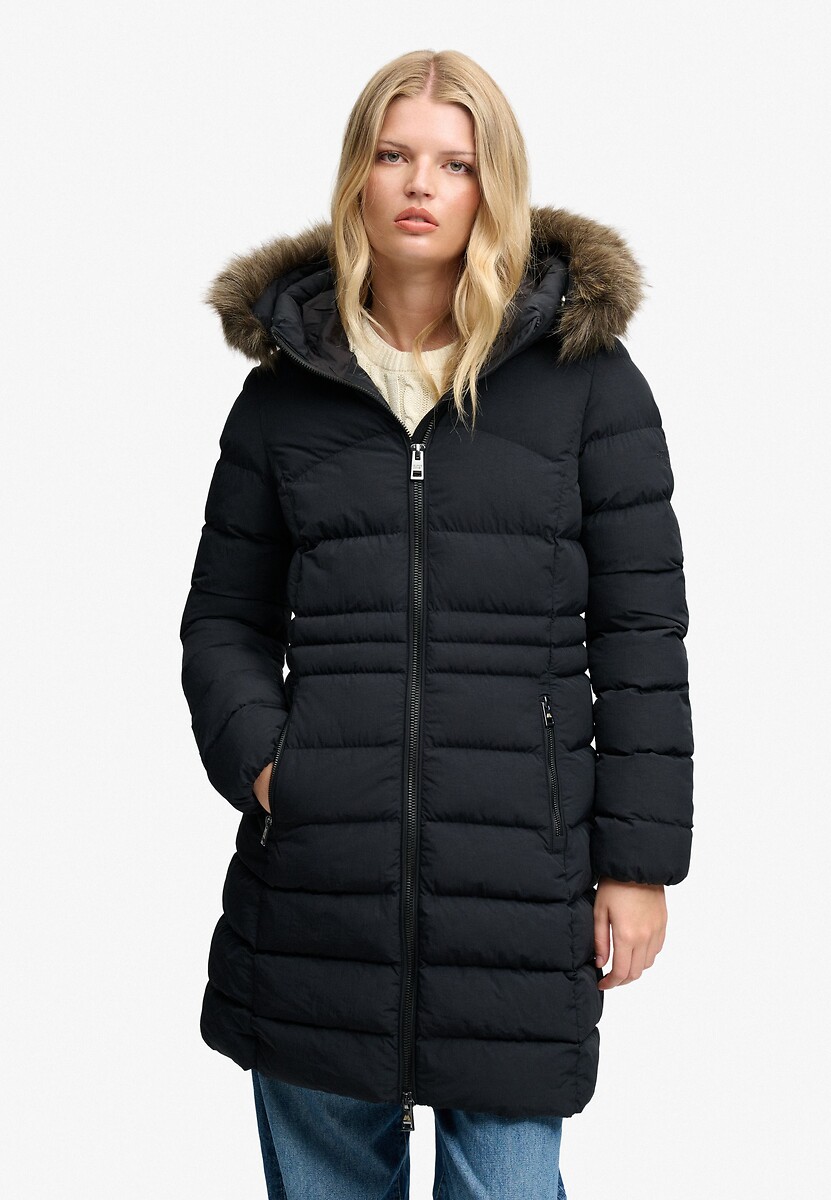Manteau Fuji Mi-Long à capuche en imitation fourrure, SUPERDRY