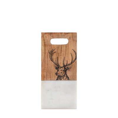 Small White Marble Board with Stag Print SO'HOME