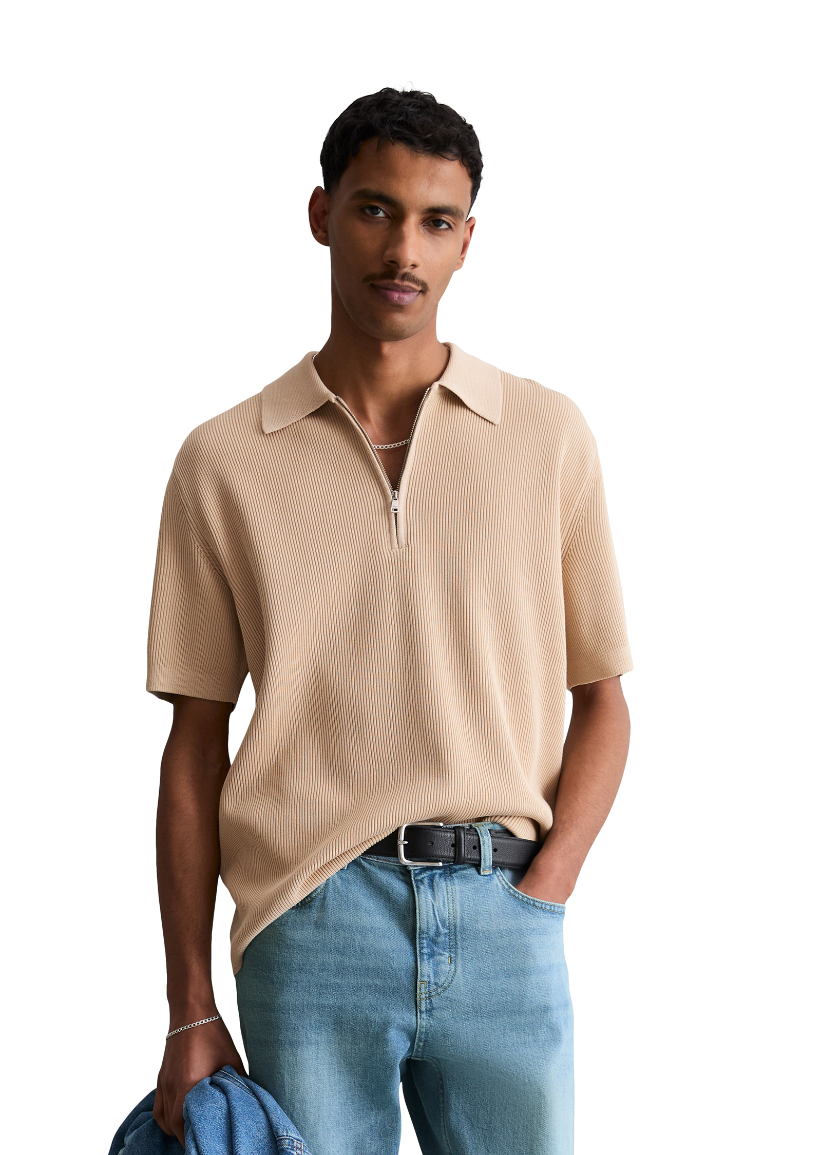 Polo en tricot régulier avec une structure finement côtelée, MARC O’POLO DENIM