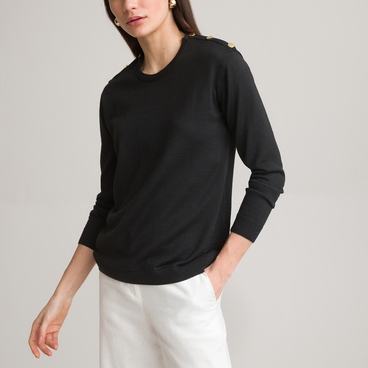 Pull Col Rond LOFT En Laine Mélangée – Gris, Taille M, Très Bon état