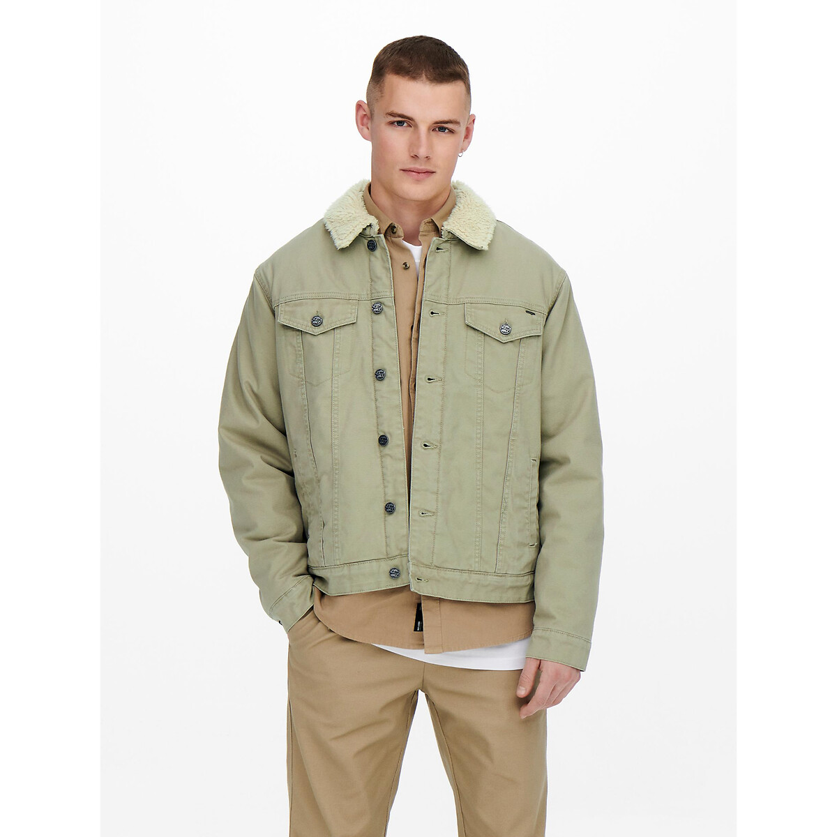 Louis cotton trucker jacket with sherpa lining Only & Sons | La Redoute