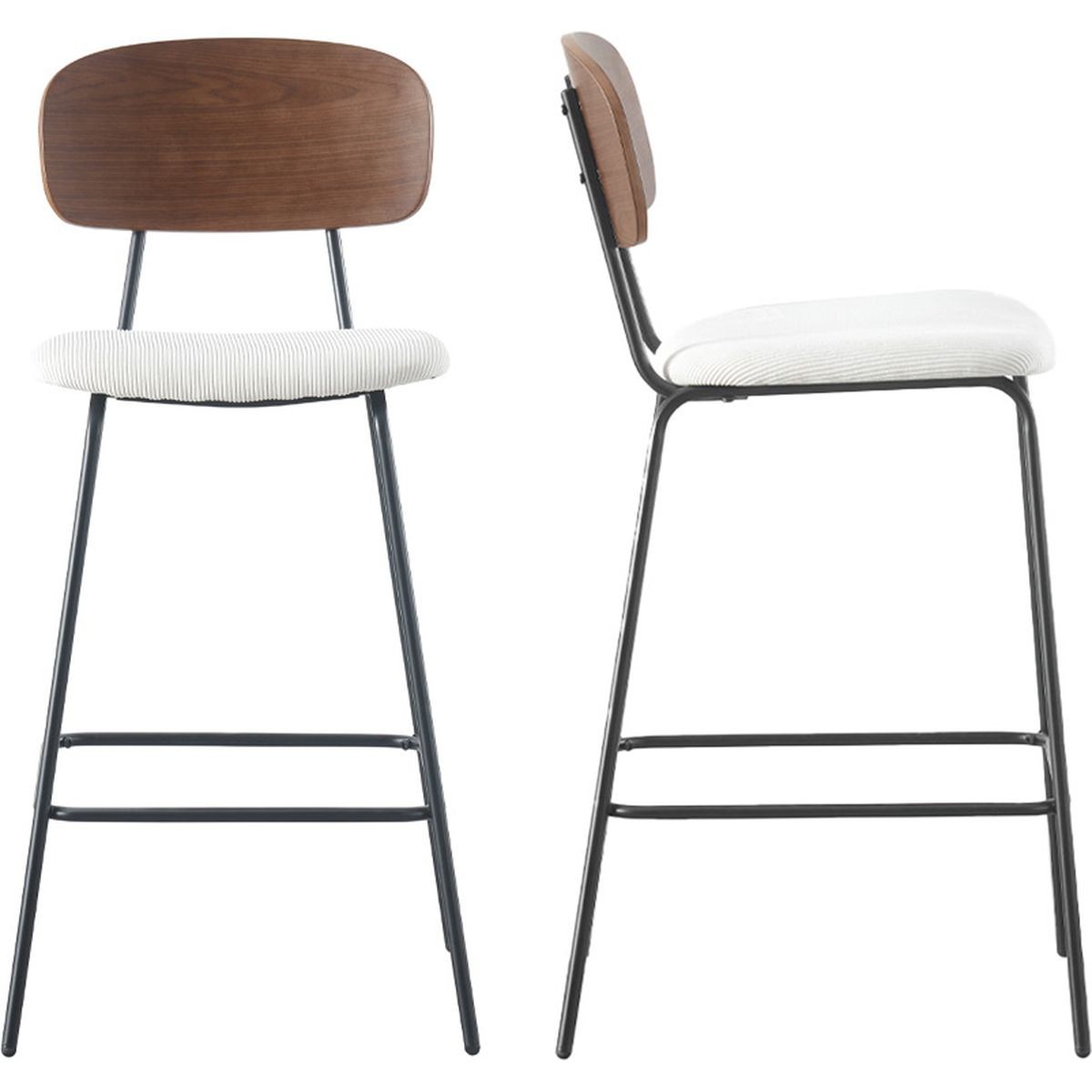 Lot de 2 tabourets de bar en velours côtelé - DANY, HOMIFAB