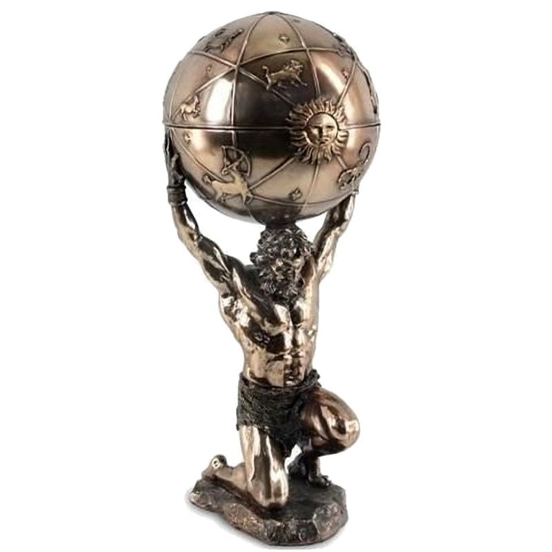 statuette boite en polyresine atlas de couleur bronze