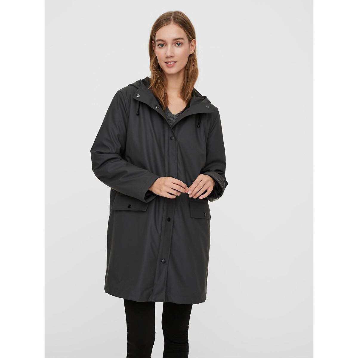 Hooded Mid-Length Raincoat