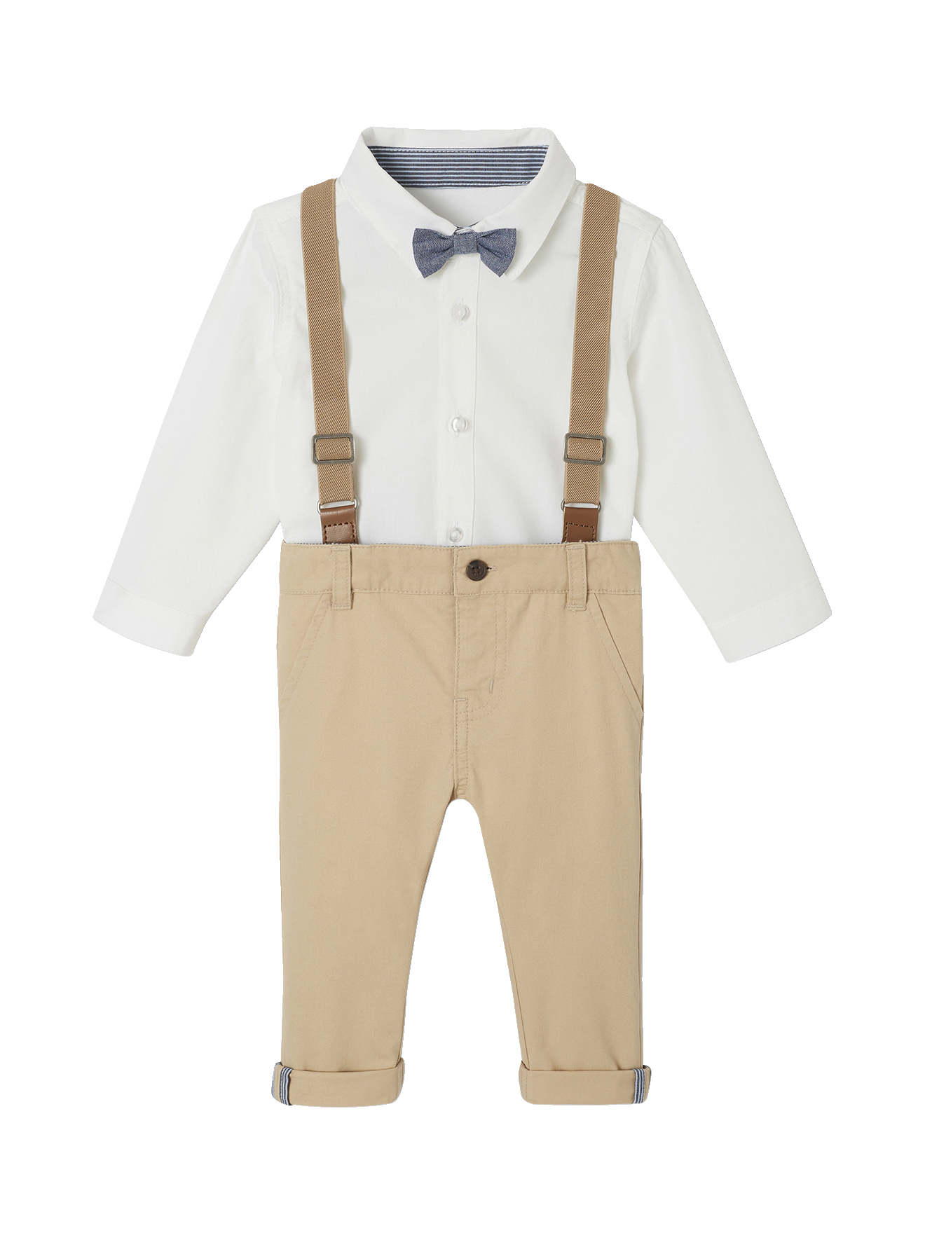 Ensemble 4 pièces bébé chemise + noeud papillon + pantalon + bretelles, VERTBAUDET
