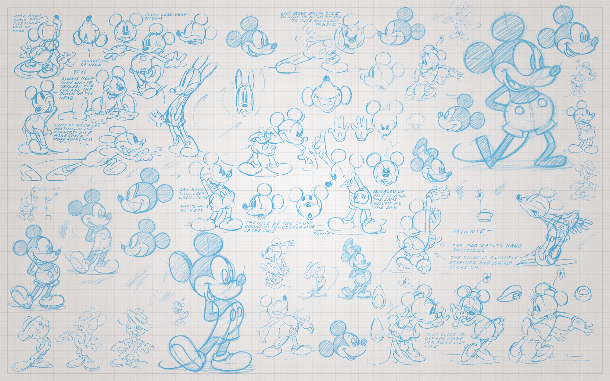 Papier peint Komar - Mickey Sketches - 400 x 250 cm, HEXOA