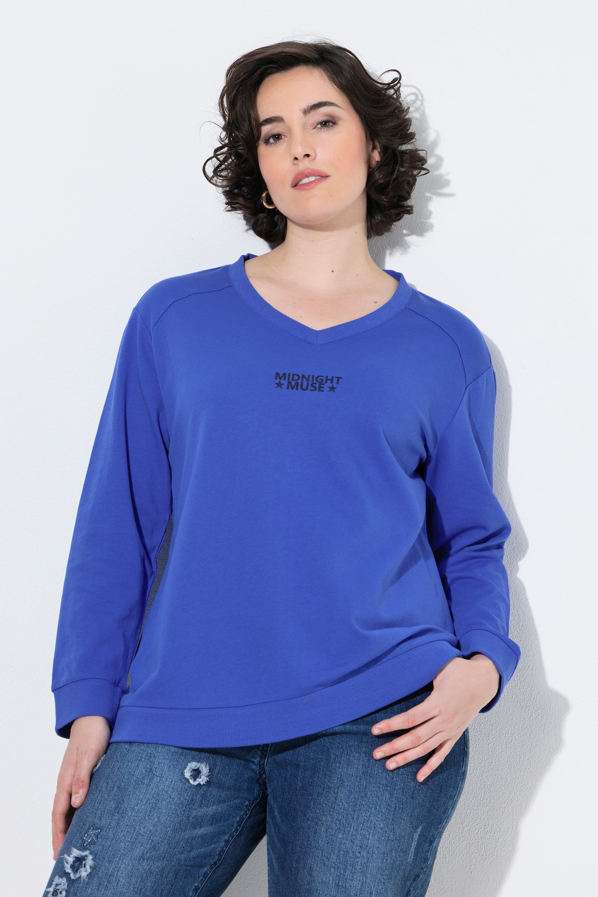 Sweat-shirt manches longues et col en V, ULLA POPKEN