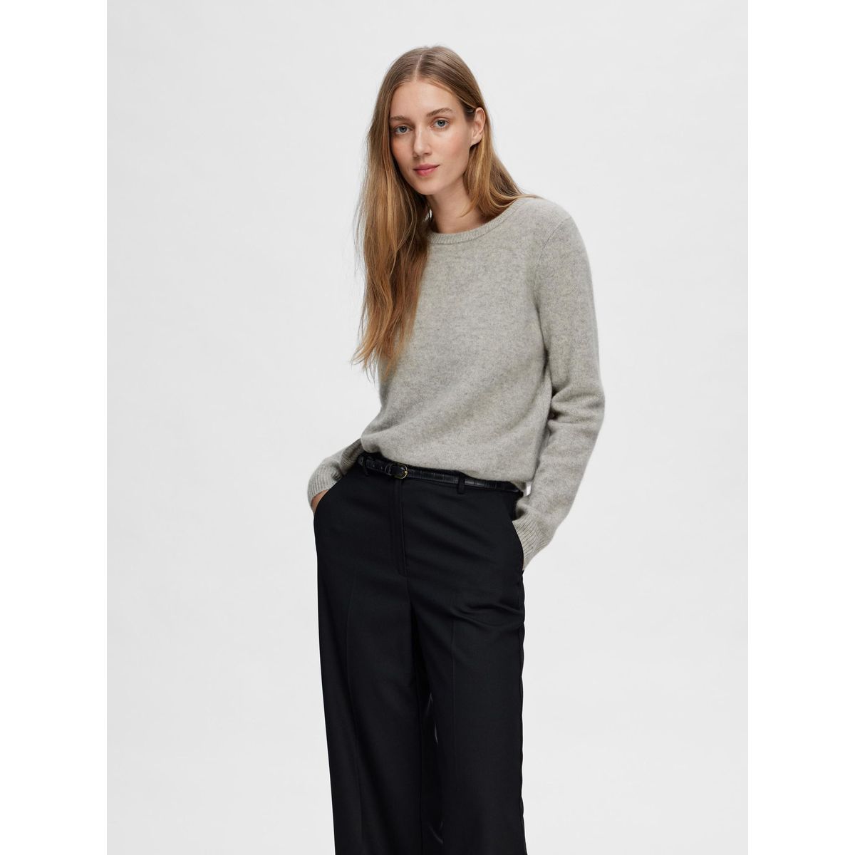 Pull col rond manches longues en cachemire fin , rouge