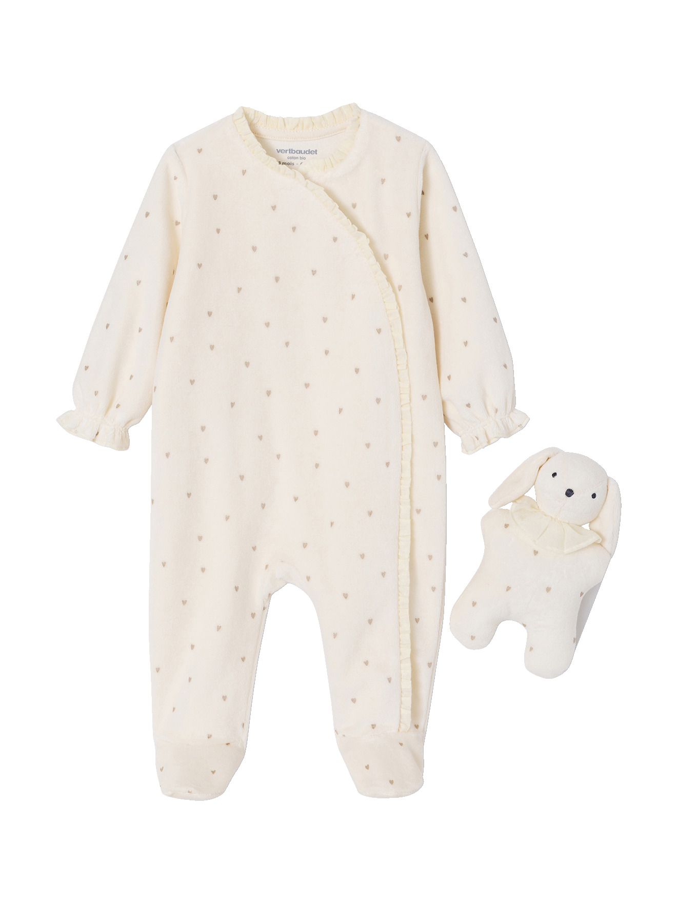 Pyjama bébé + doudou velours coffret cadeau naissance, VERTBAUDET
