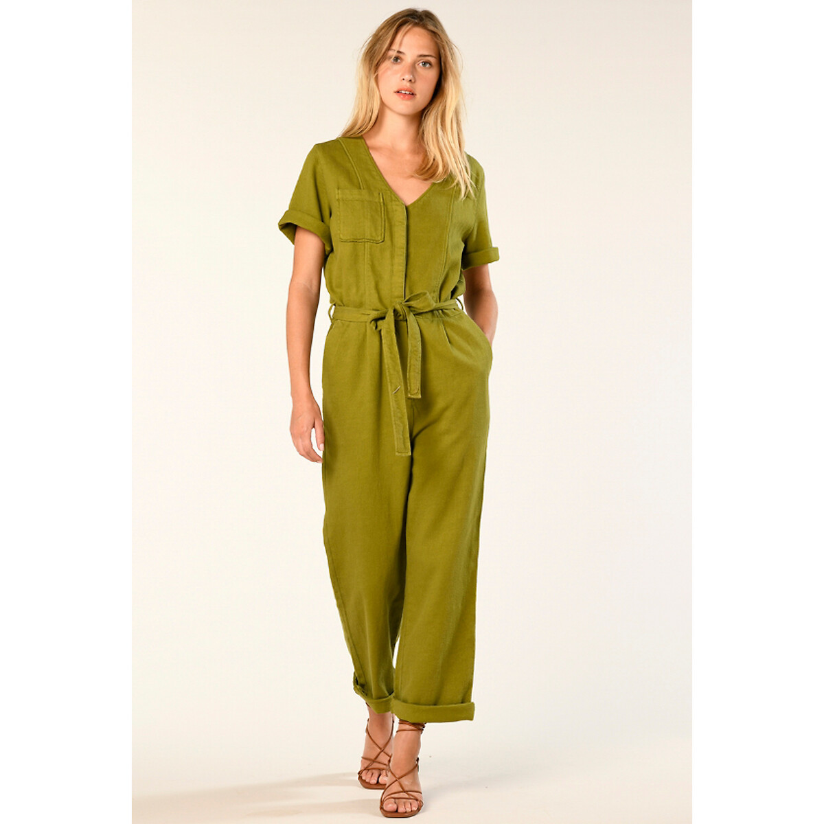 Loe cotton jumpsuit with short sleeves 