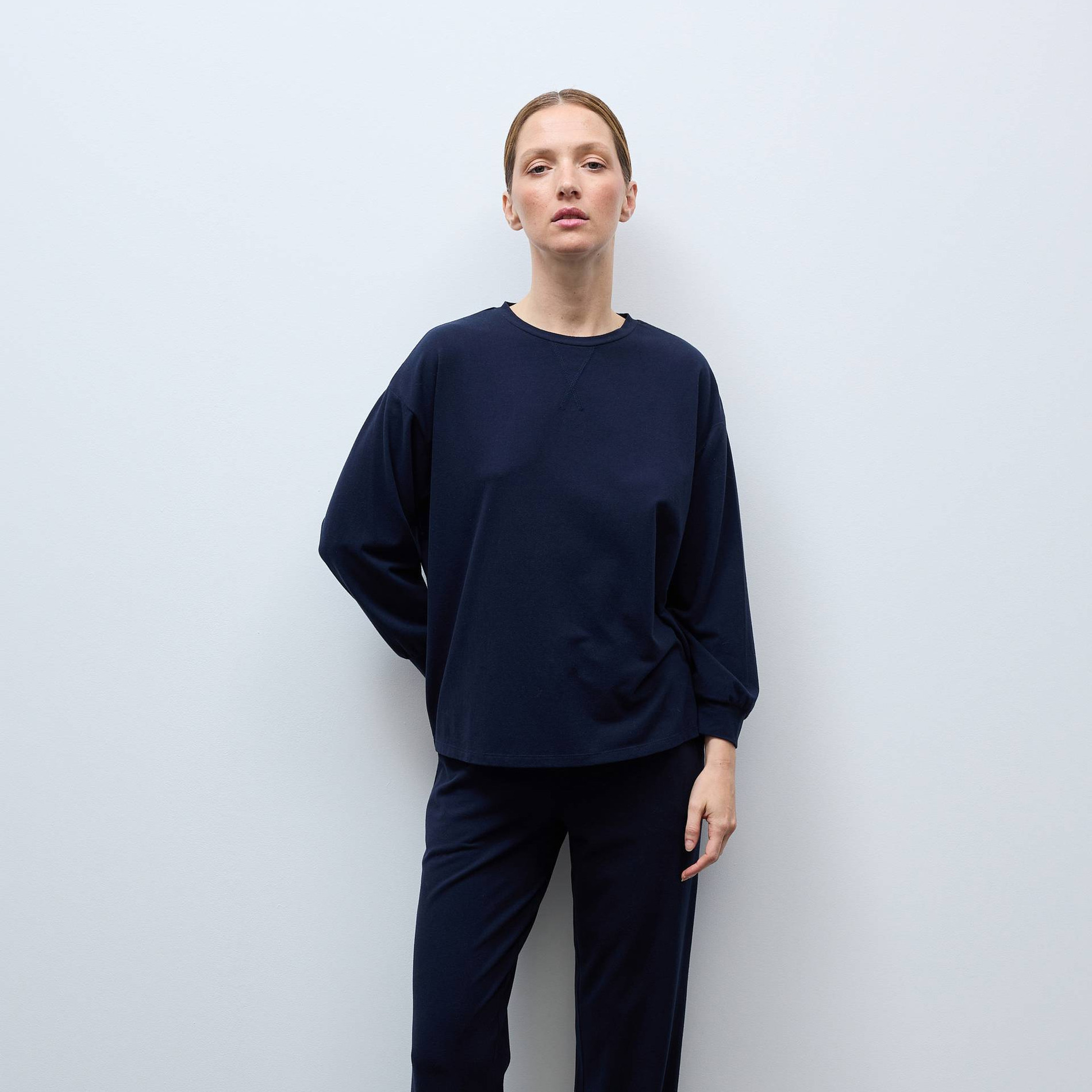 Pantalon uni en coton et modal, MONOPRIX