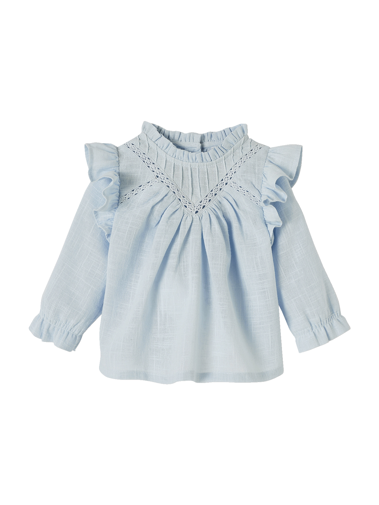 ROMANTIQUE BLOUSE TUNIQUE VOLANTÉE DENTELLE BLEU BLANCHEPORTE T 48 NEUVE