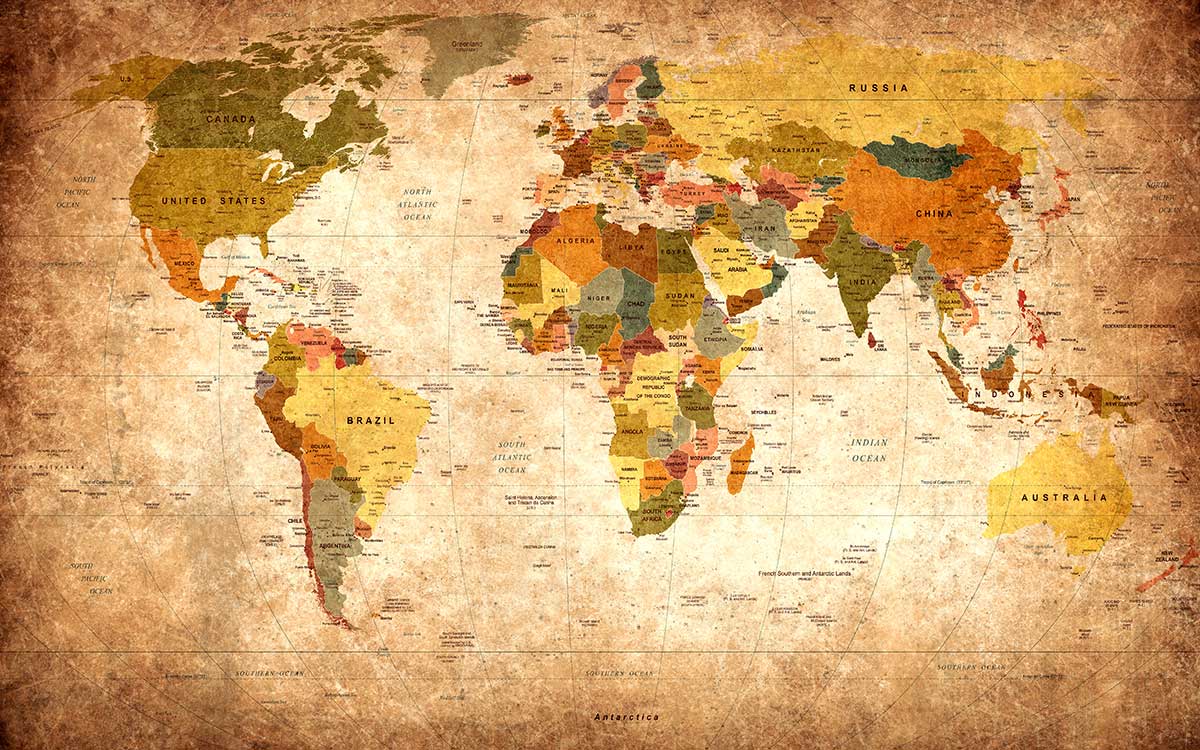 Tableau carte du monde ton orangé - 80x50 cm, HEXOA