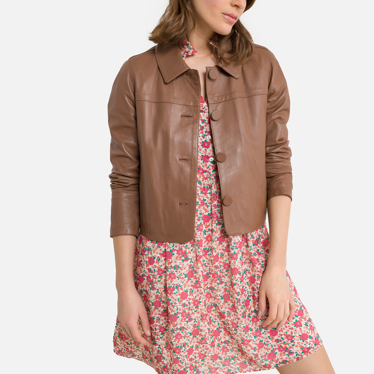 Grace leather cropped jacket with 