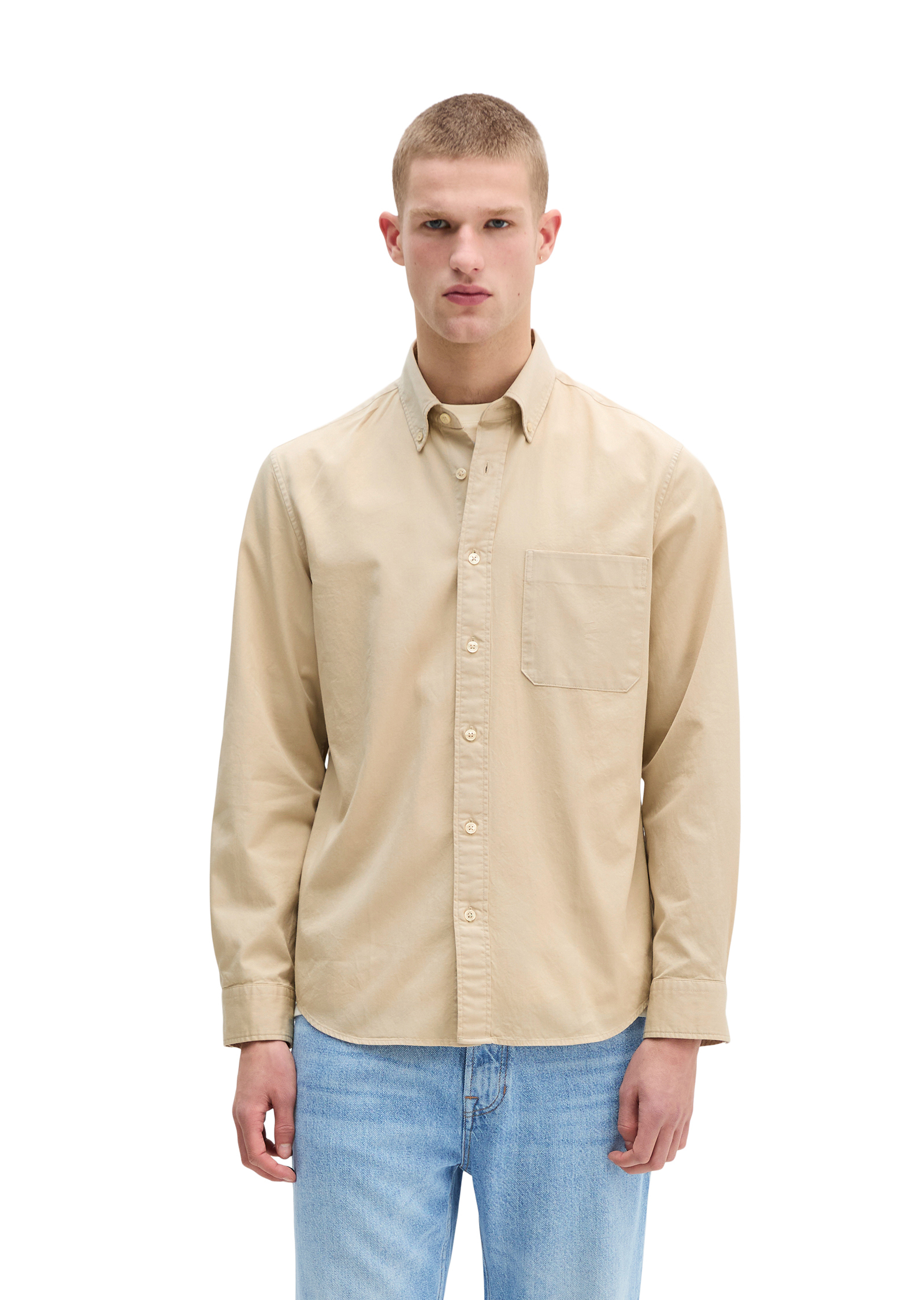 Chemise à col boutonné regular avec du coton recyclé, MARC O'POLO