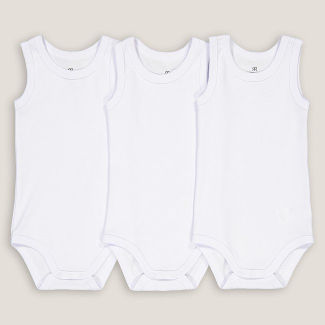 Pack of 3 Bodysuits in Organic Cotton, Birth-3 Years, white, LA REDOUTE COLLECTIONS