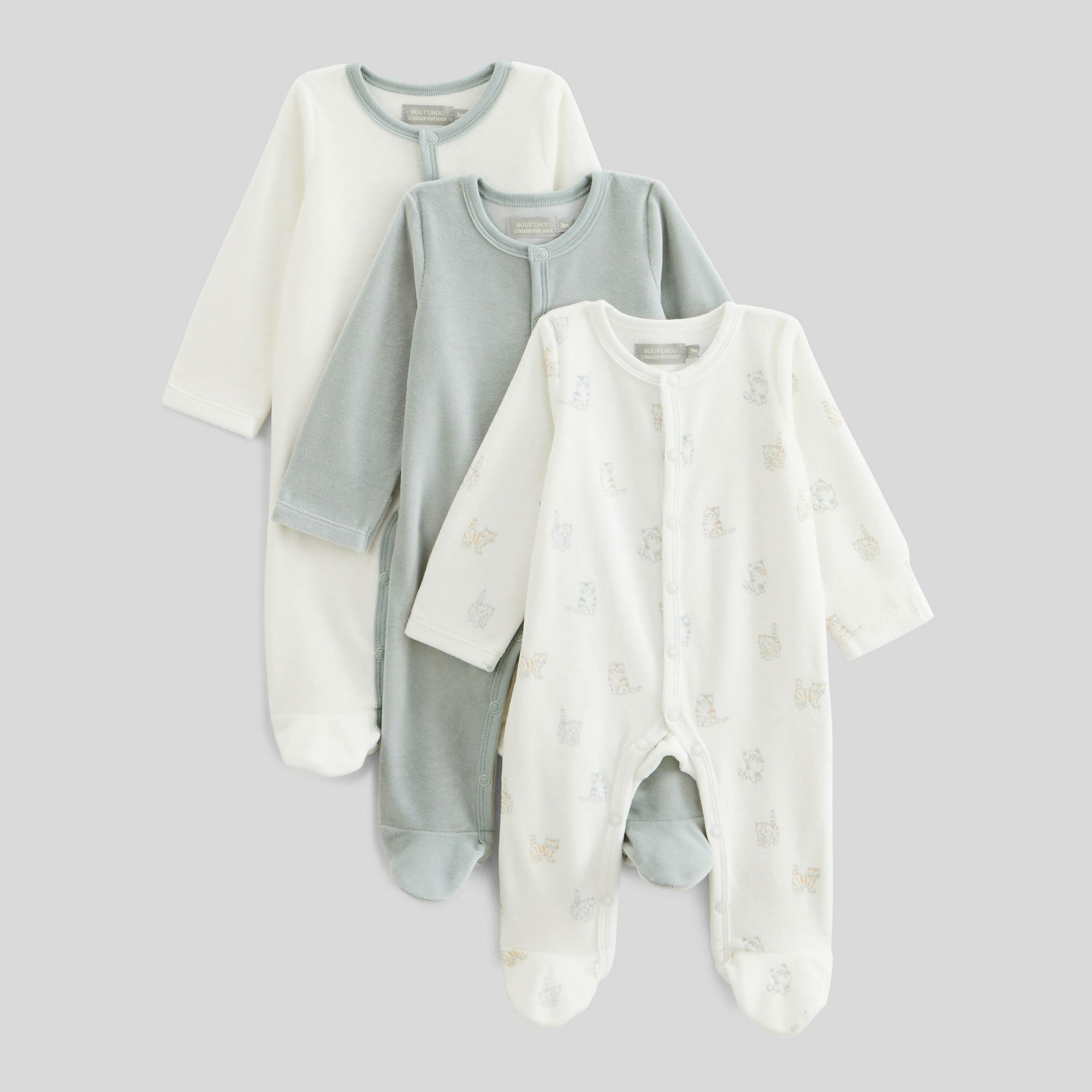 Lot de 3 dors-bien en velours en coton BIO GOTS, BOUT'CHOU