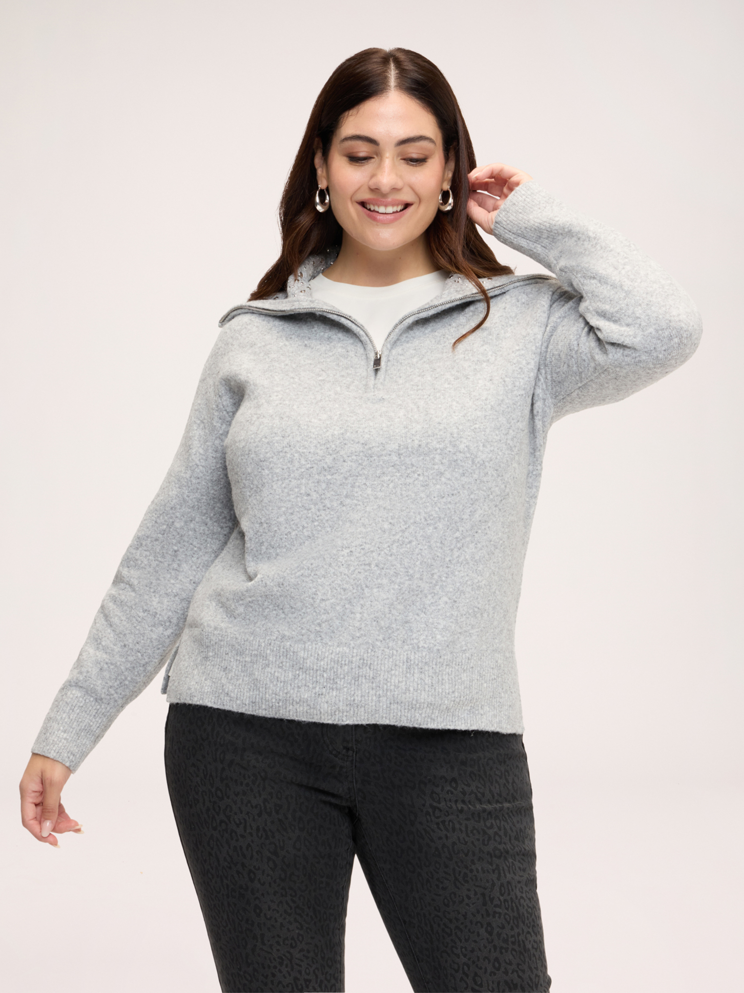 Pull avec col et appliqués brillants, FIORELLA RUBINO
