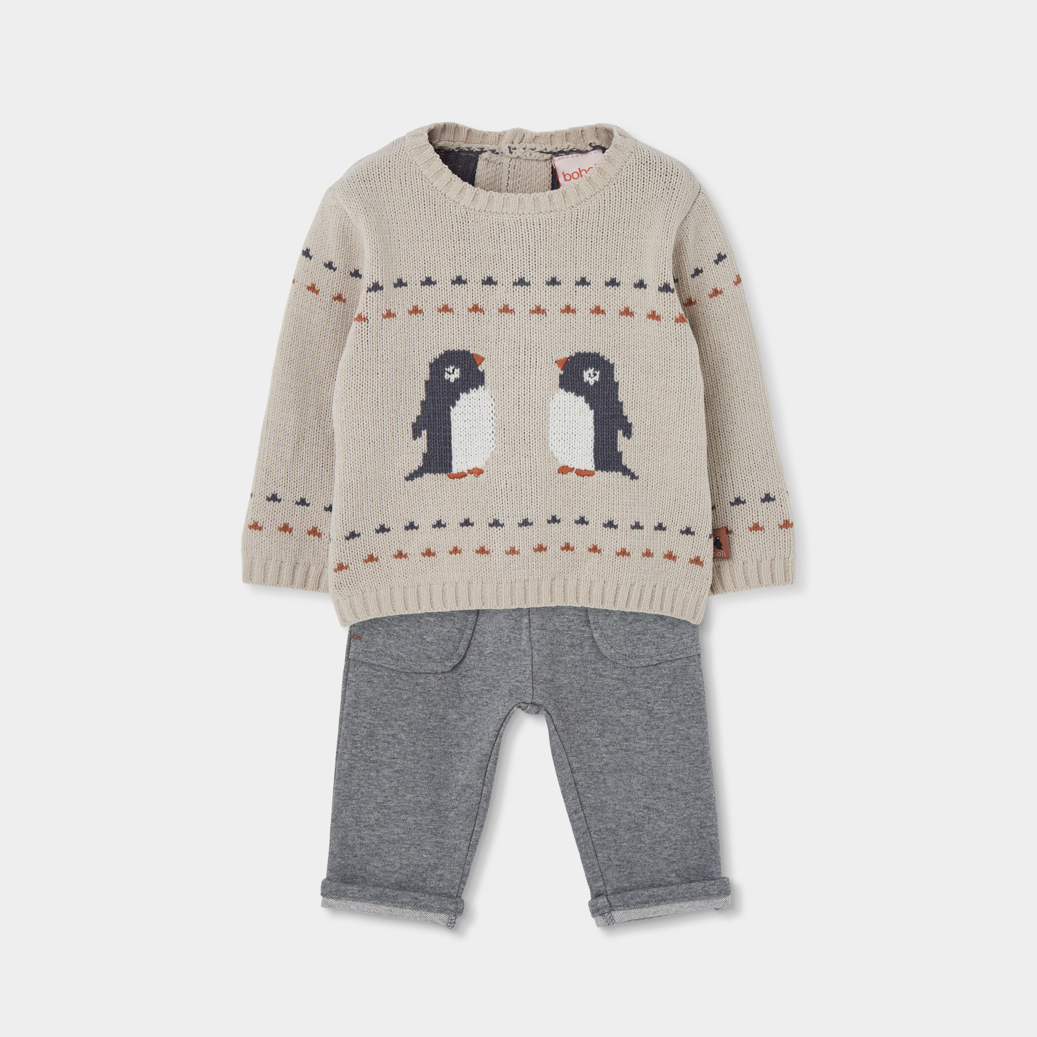 Ensemble bébé garçon en maille avec pingouins, BOBOLI