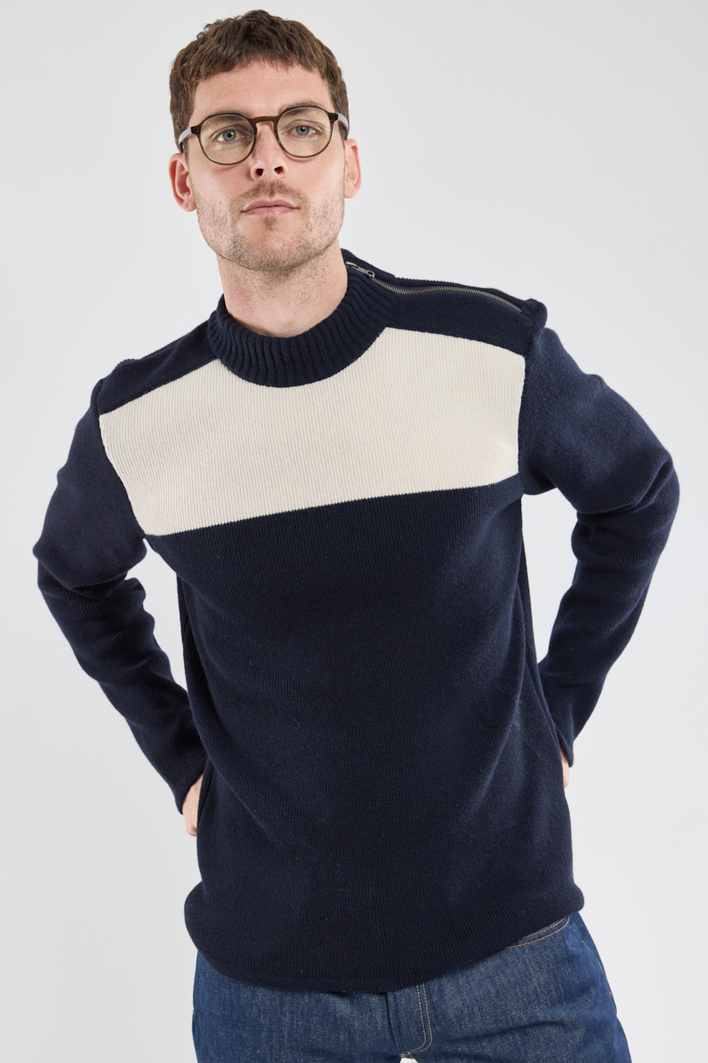 Pull marin zippé en laine et polyamide, ARMOR-LUX