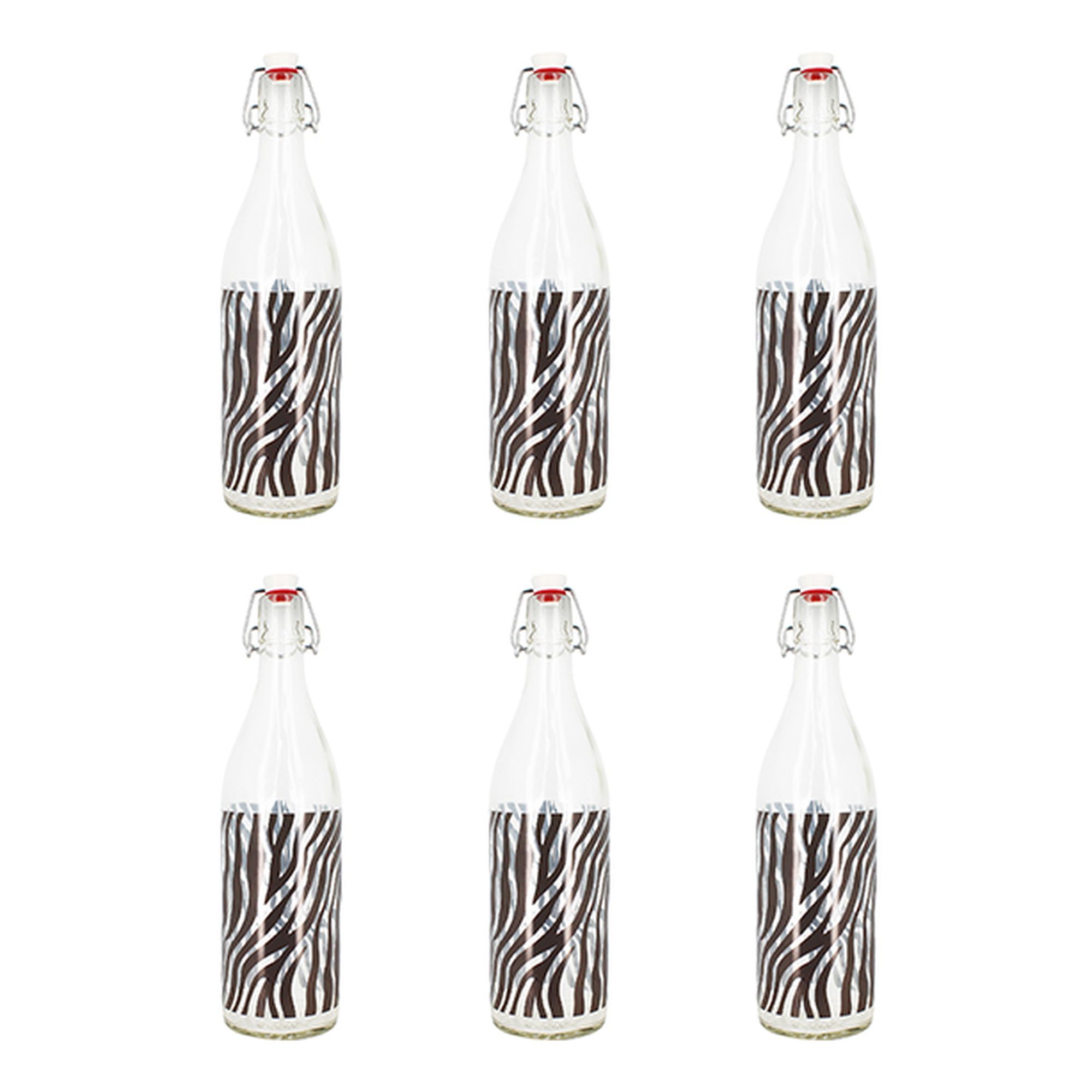 Lot de 6 bouteilles 1L en verre zèbre, NOVASTYL
