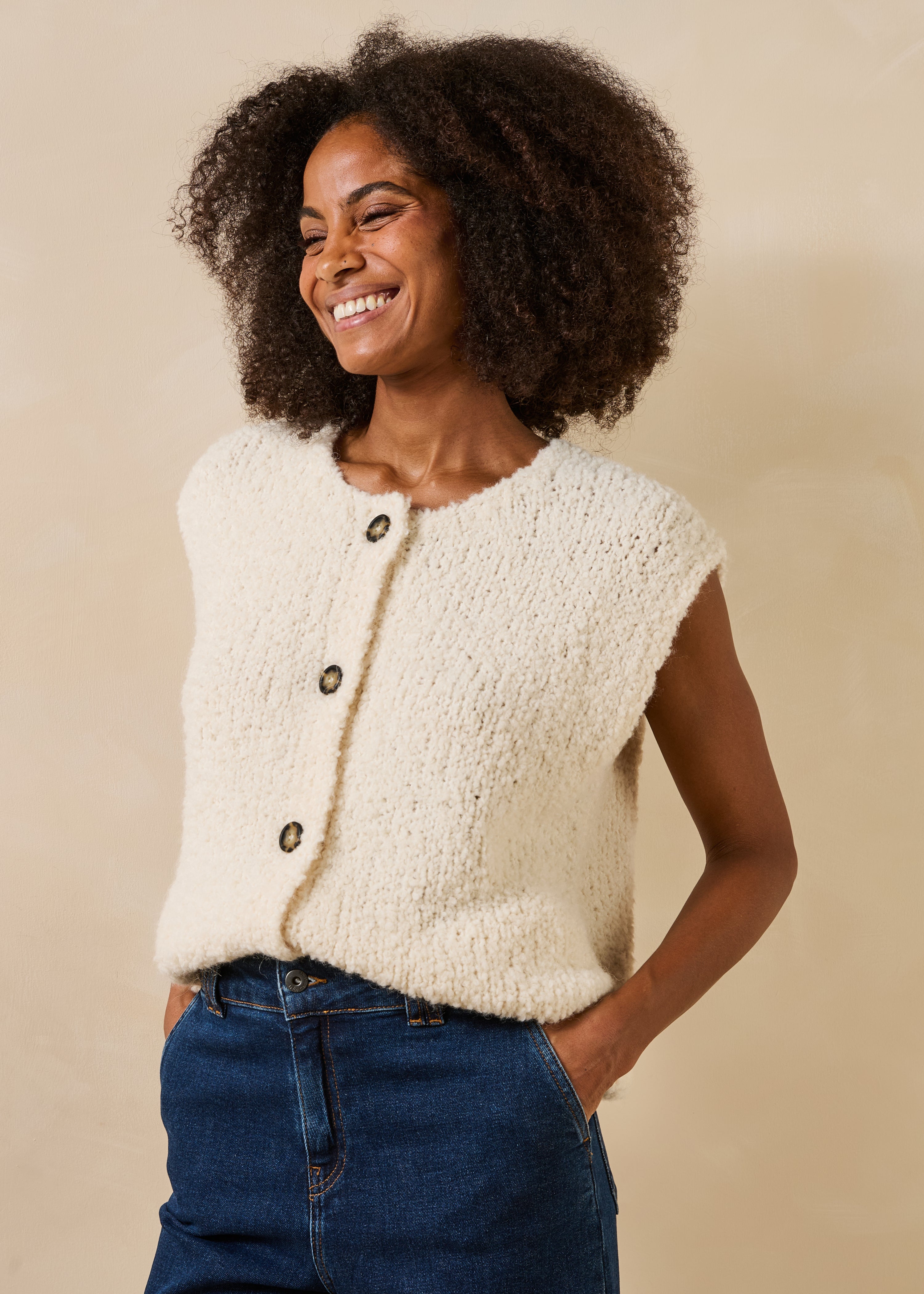 Gilet sans manches maille bouclette, LA FEE MARABOUTEE