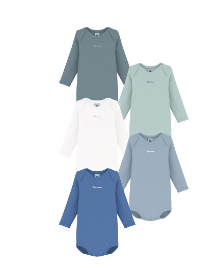 Lot de 5 bodies imprimés en coton, PETIT BATEAU