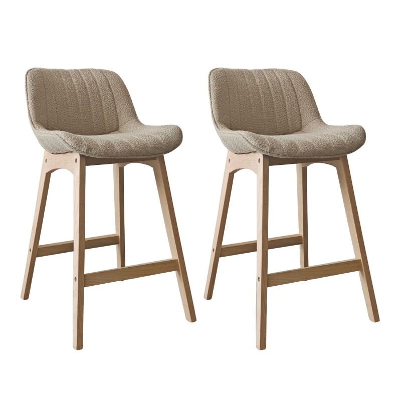 Lot de chaises d'îlot et bar en chêne et assise tissu bouclette 65cm MILK | Lot de 2, MOB IN
