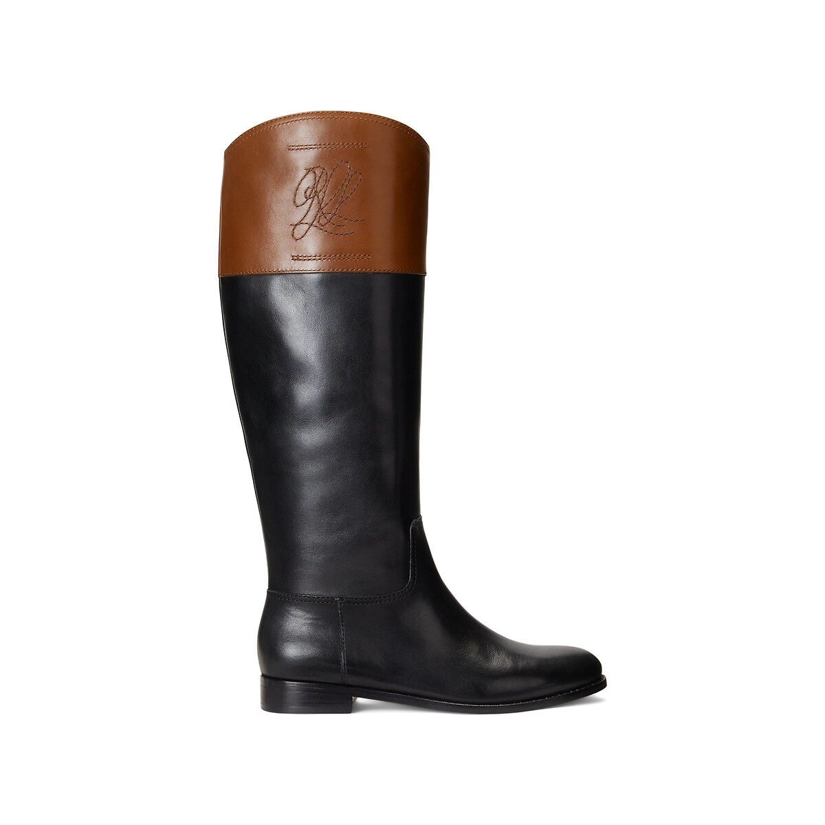 Two-Tone Riding Boots in Leather with Flat Heel