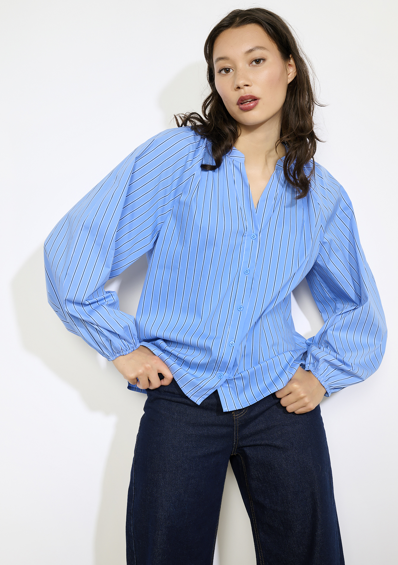 Chemise rayée manches ballon, LOLALIZA