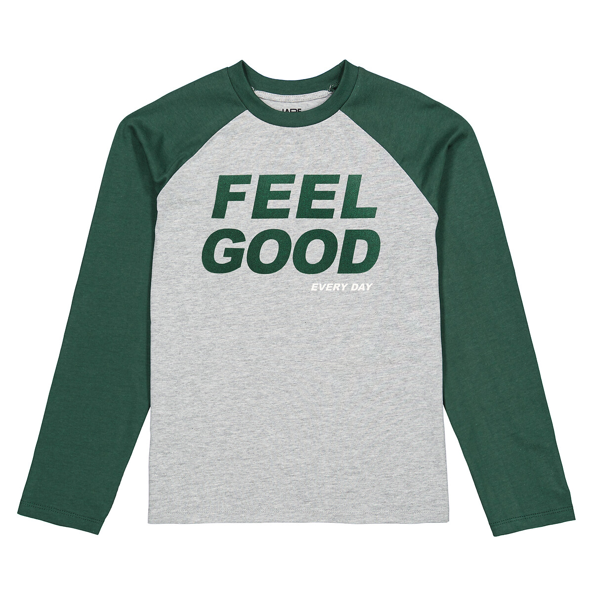 Slogan Print T-Shirt in Cotton Mix with Long Sleeves