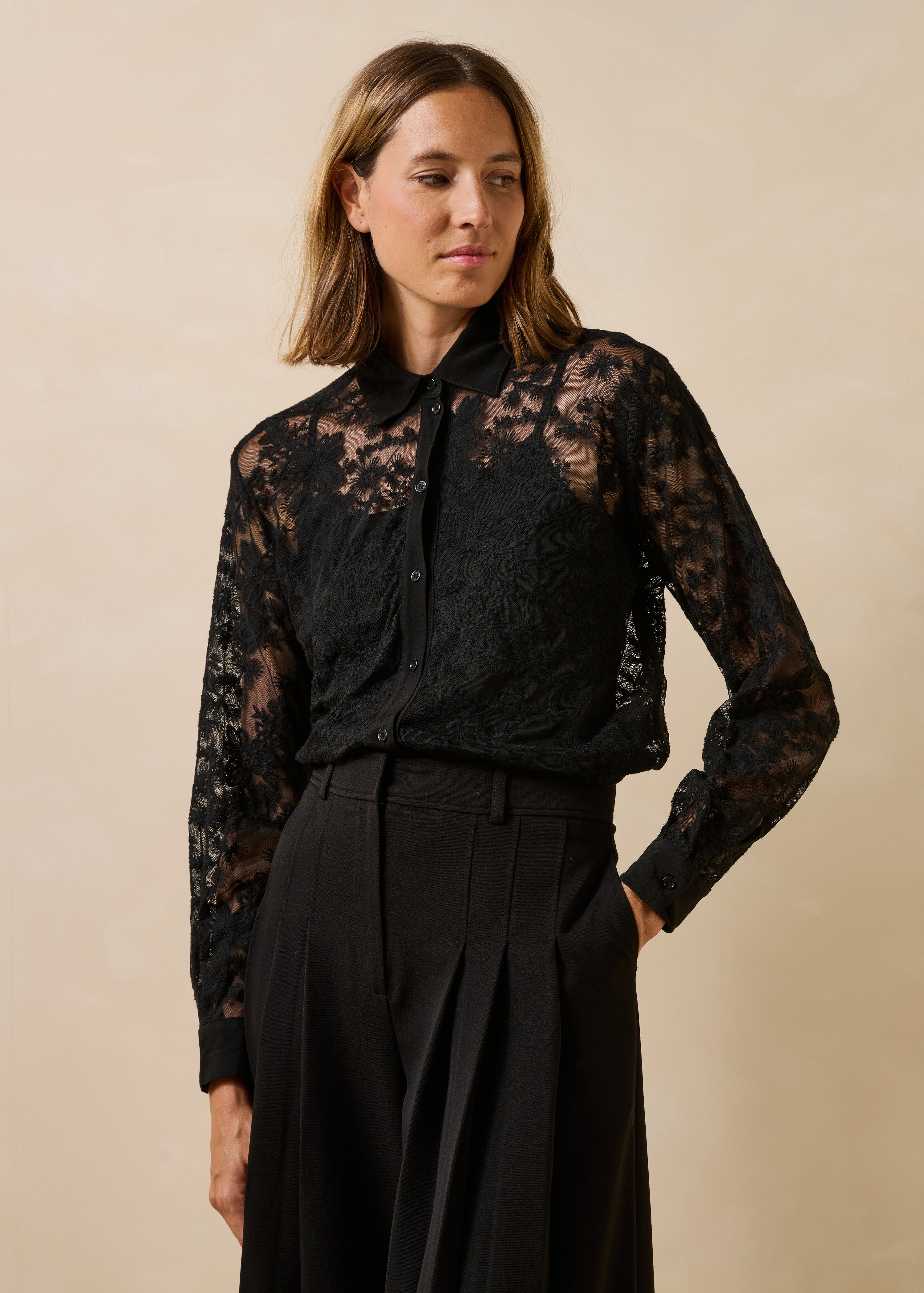 Chemise manches longues avec dentelle, LA FEE MARABOUTEE