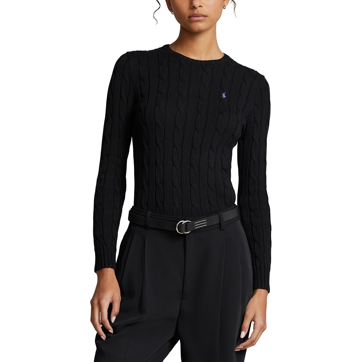 Julianna Cotton Jumper in Cable Knit with Crew Neck