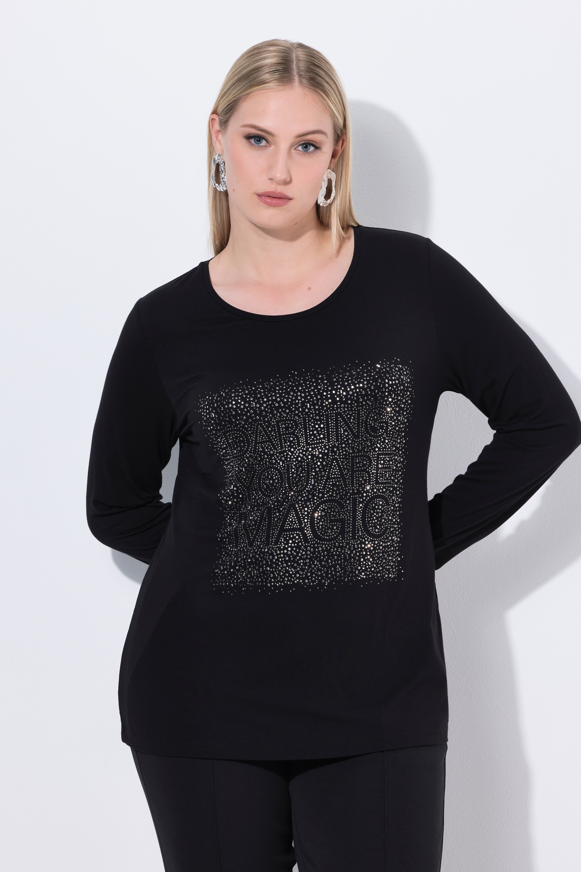 T-shirt à strass. Col rond, ULLA POPKEN