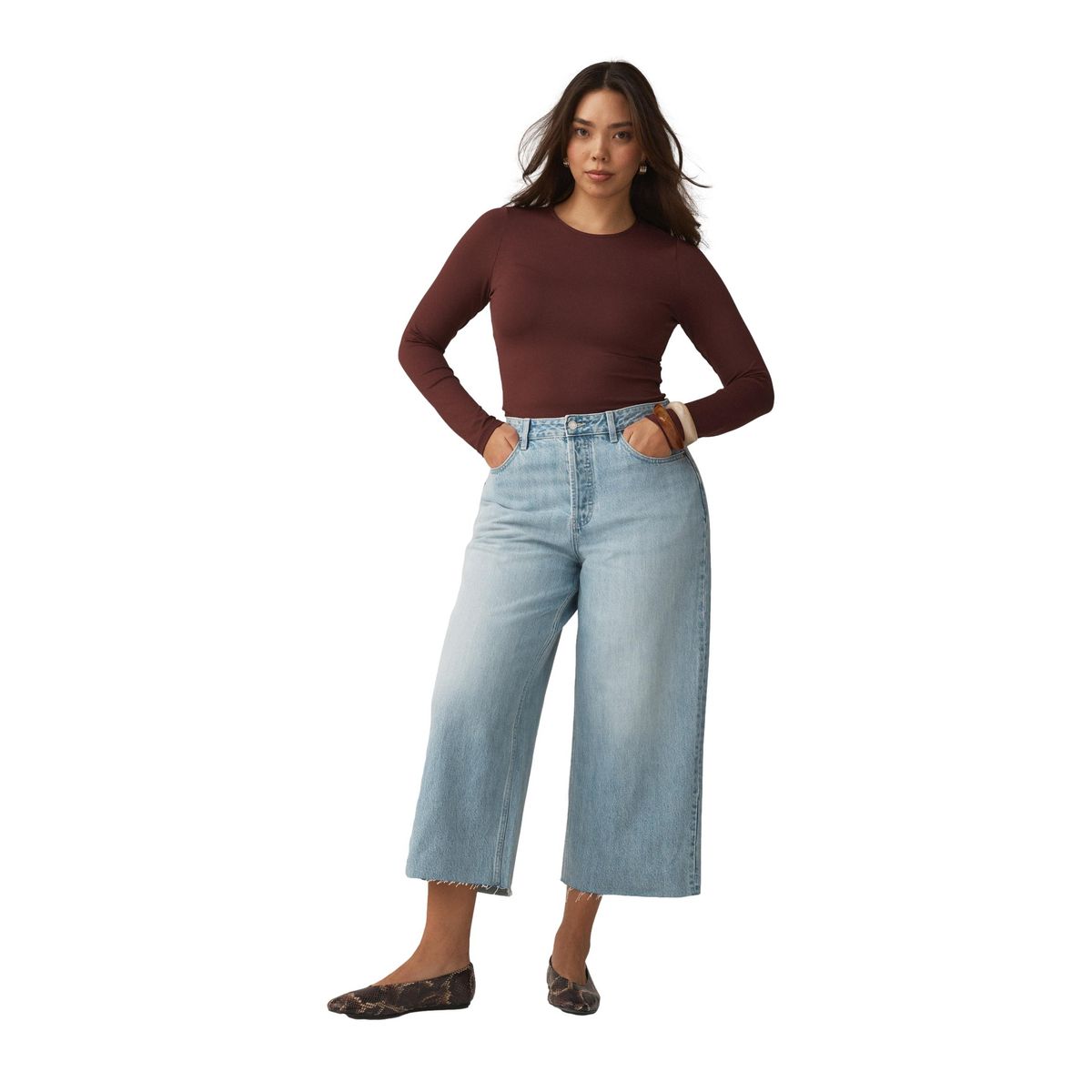 Jean court large sablier avec ourlet brut, NEXT
