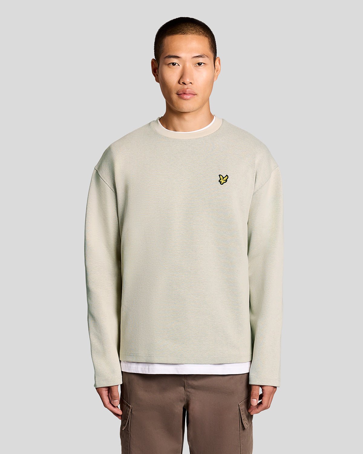 Sweat-shirt col rond jacquard en relief, LYLE & SCOTT