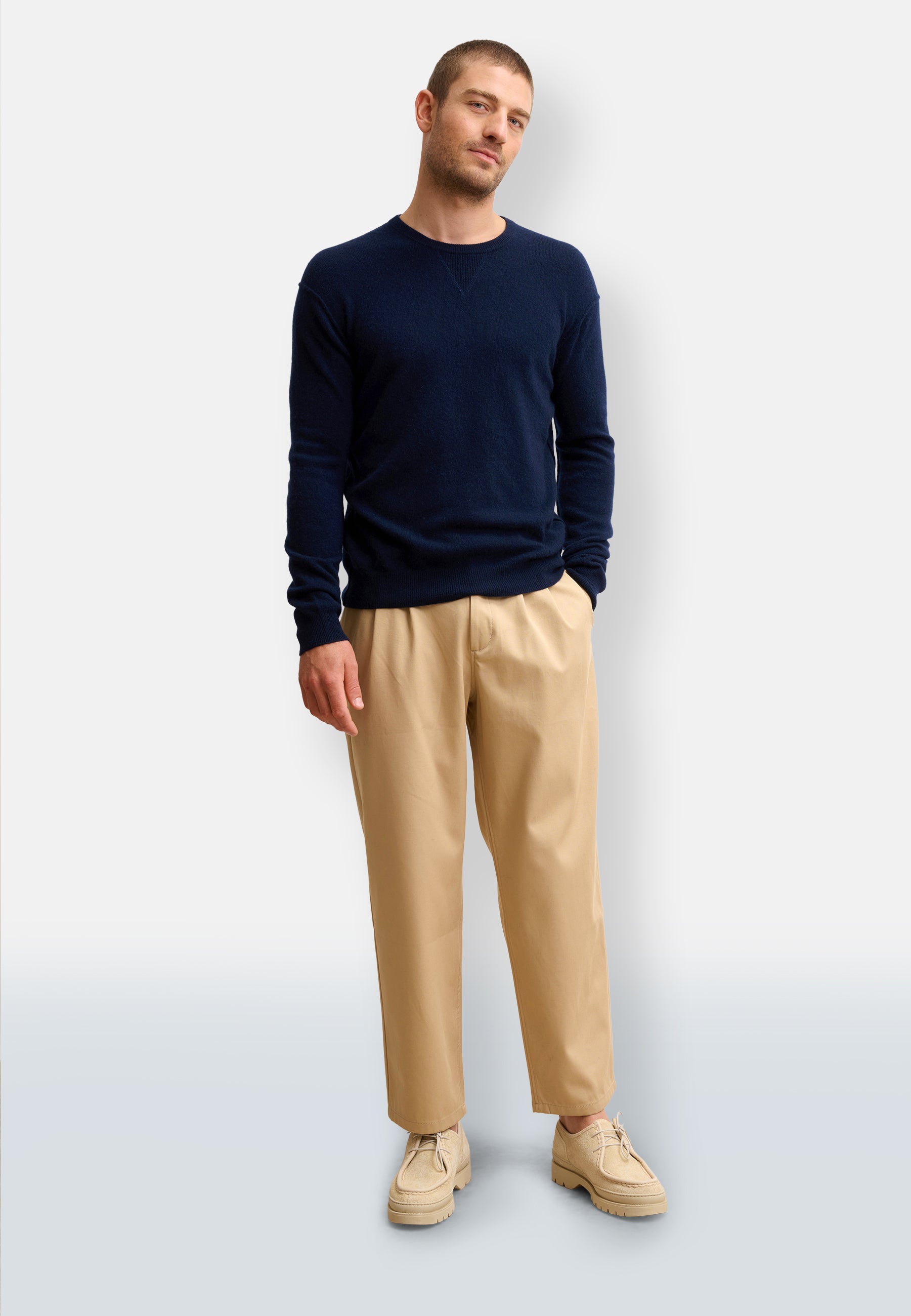 Pull Col Rond Navy Noe, JUST CASHMERE