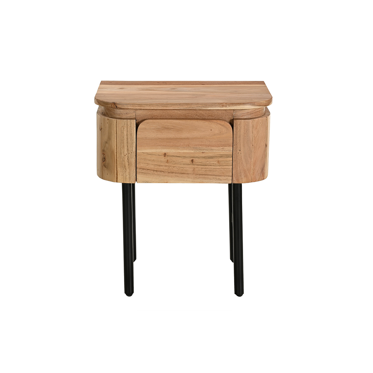 Table de chevet en bois massif et métal noir avec tiroir NAPOLI, MILIBOO