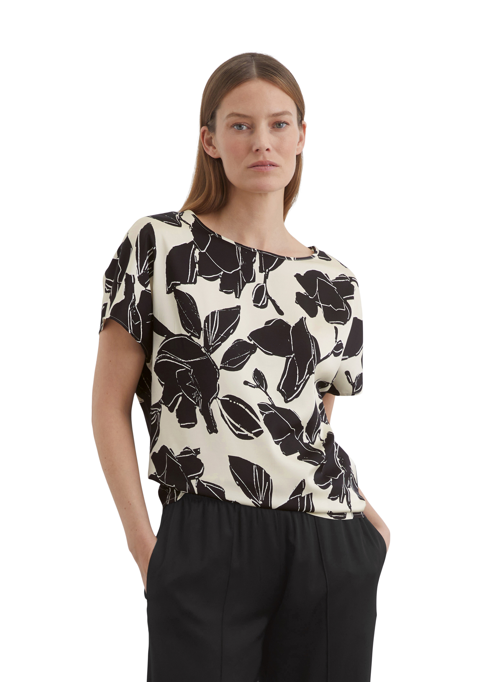 Chemisier imprimé régulier en satin stretch de viscose, MARC O'POLO