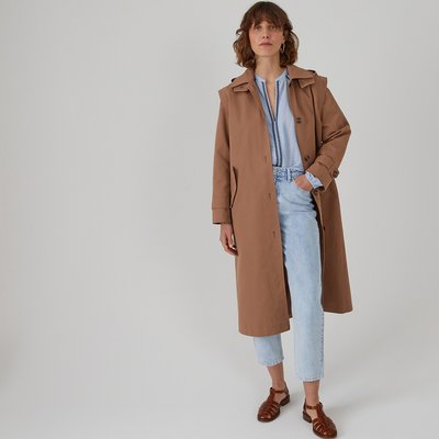 Buttoned Trench Coat with Detachable Hood in Cotton Mix LA REDOUTE COLLECTIONS