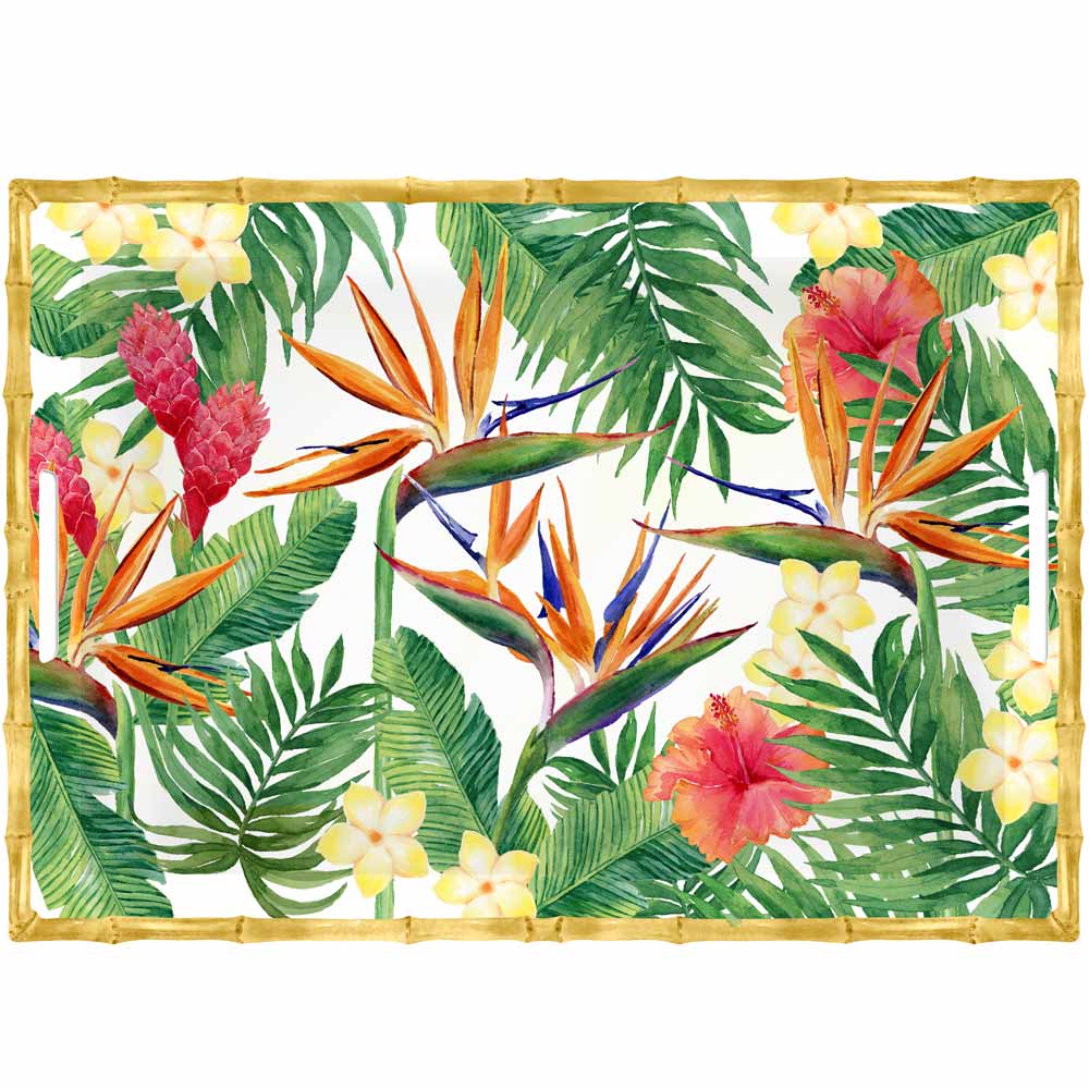 Plateau de service Fleurs Exotiques 50 cm, LES JARDINS DE LA COMTESSE