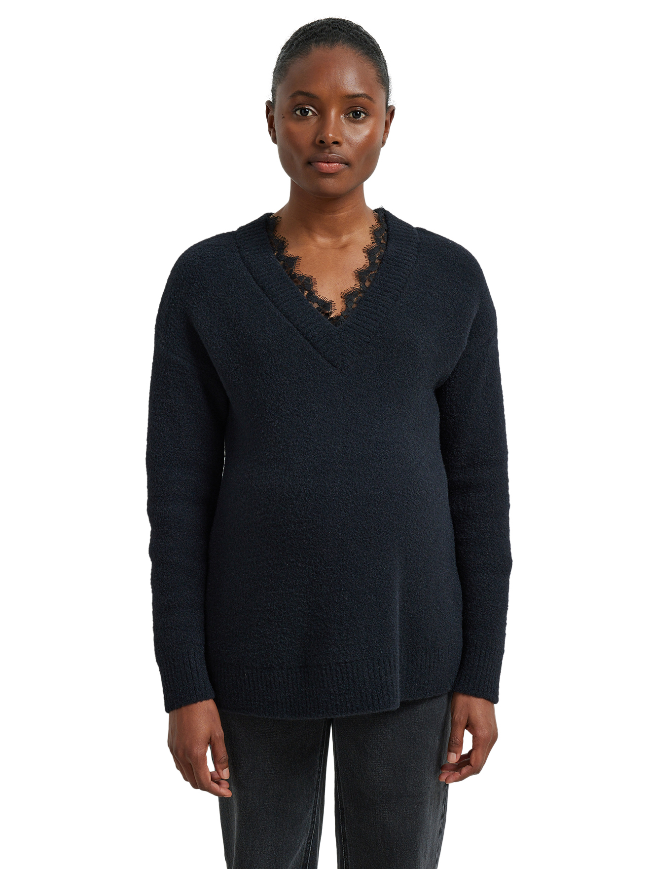 Pull col V grossesse maille mousseuse et dentelle, VERTBAUDET